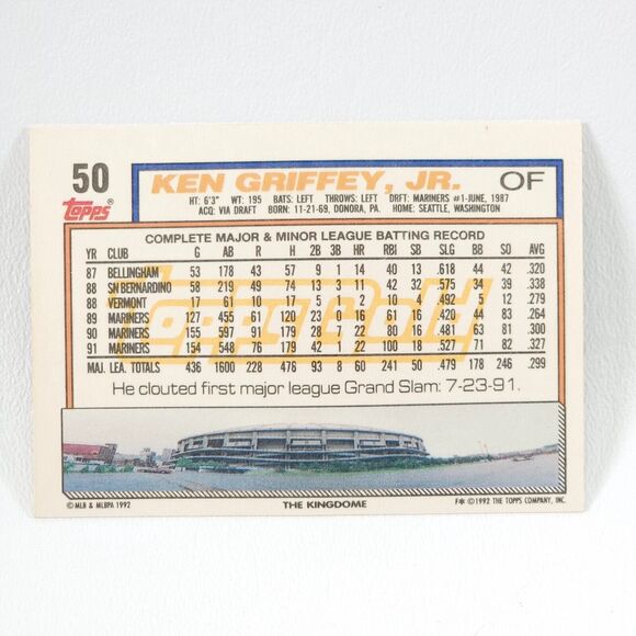 1992 Topps Gold Winner #50 Ken Griffey Jr Seattle Mariners NM The Kingdome - Picture 6 of 10